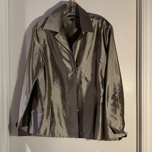 ALLARD-TRACY iridescent classic long-sleeve silk blouse.  Fitted Deep taupe. 10